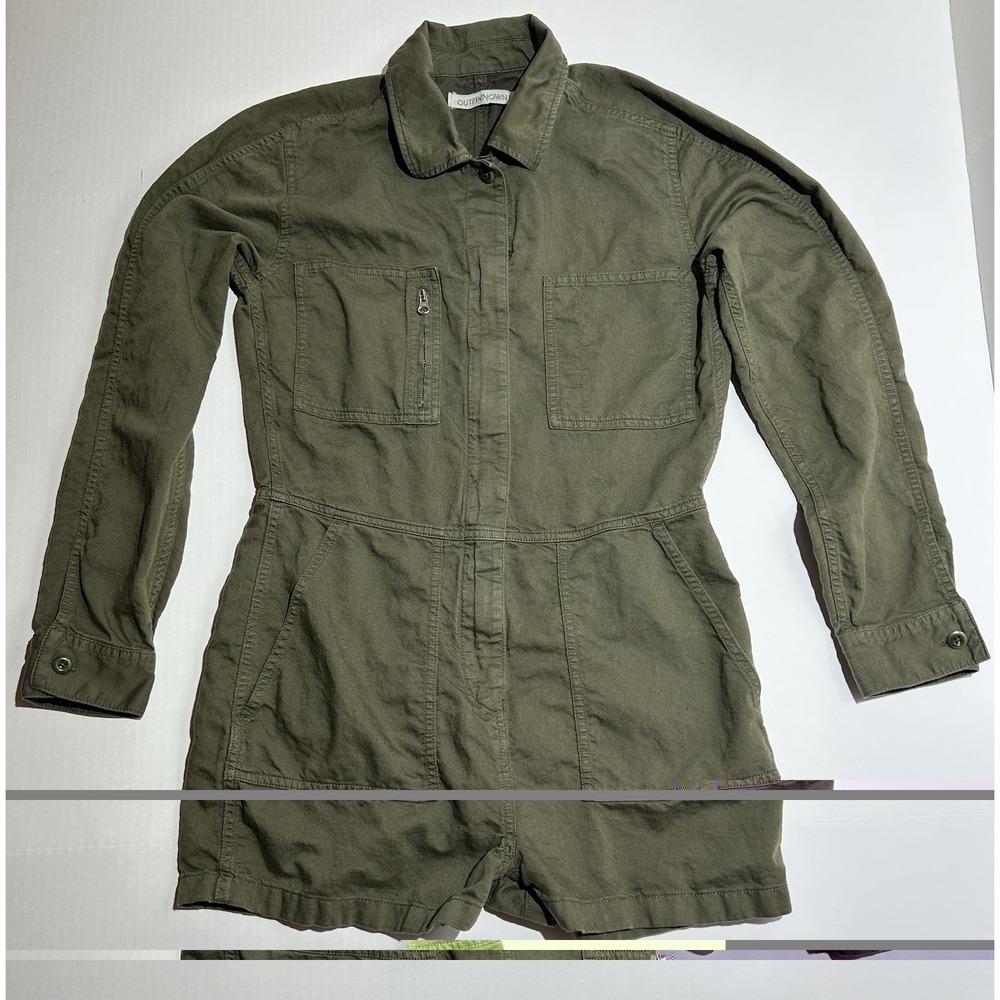 OUTERKNOWN STATION SUIT SHORTALL LINEN BLEND ROMPER Green Size Small